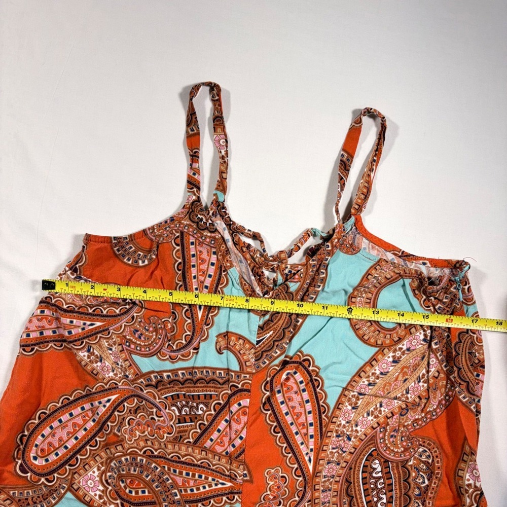Ivy Street Womens Paisley Harem Jumpsuit Orange Turquoise Boho Wide Leg Large - Picture 9 of 12